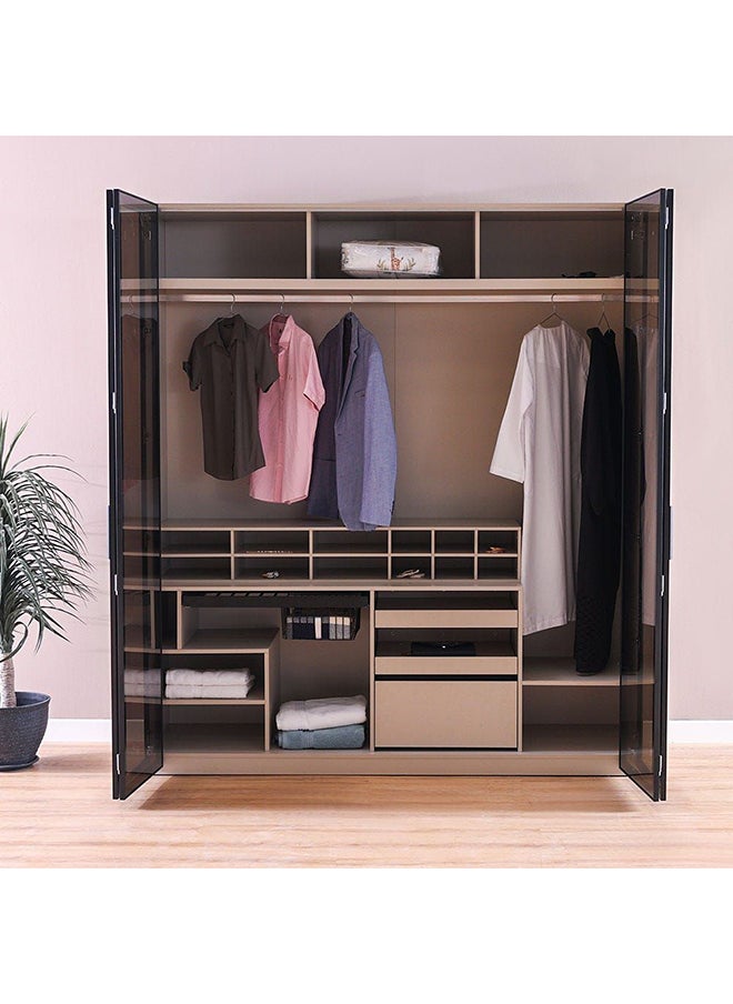 DANUBE HOME Defne 2 Meter Wardrobe Extra Sturdy Closet, Clothes Storage Cupboard Modern Design Space Saving Swing Door Cabinet For Bedroom L 203x61x230 cm  Cream/Black  - Image 3