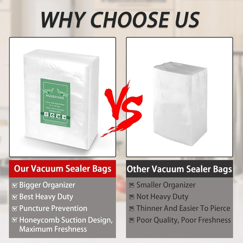 HUISPARK Vacuum Sealer Bags,2.7"*4" 100 Pcs Heavy Duty Pre-Cut Design Commercial Grade Food Sealable Bag for Heat Seal Food Storage,Boilsafe to 280°F Freezable,Good for Storage,Meal Prep and Sous Vide - Image 4