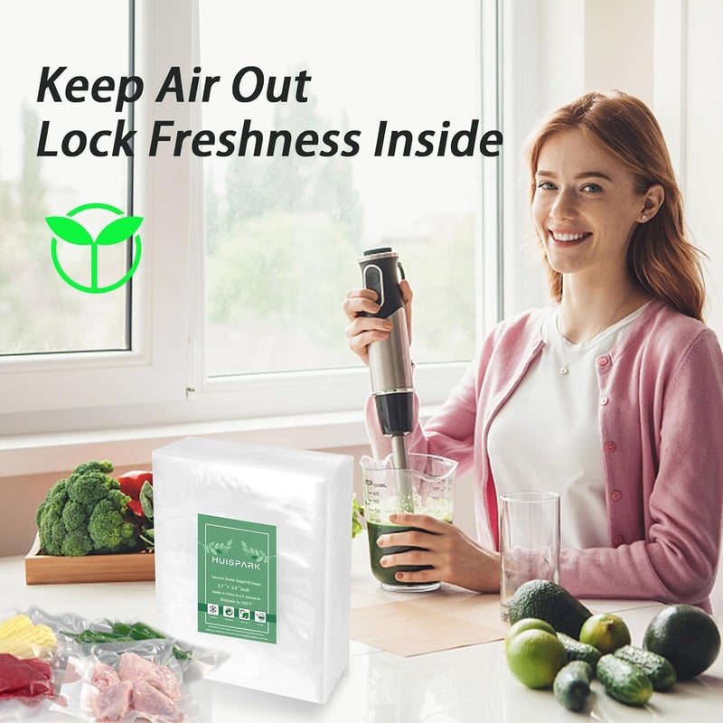 HUISPARK Vacuum Sealer Bags,2.7"*4" 100 Pcs Heavy Duty Pre-Cut Design Commercial Grade Food Sealable Bag for Heat Seal Food Storage,Boilsafe to 280°F Freezable,Good for Storage,Meal Prep and Sous Vide - Image 3