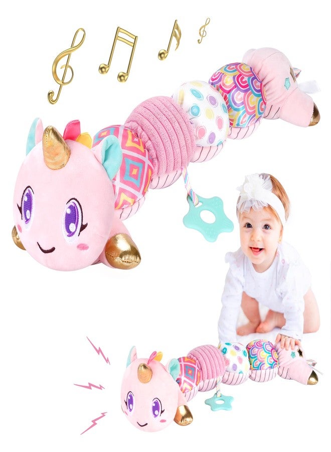 Lanbeby Unicorn Baby Toys 6-12 Months Infant Musical Stuffed Toys for Newborn Tummy Time Sensory toys for babies with Crinkle and Rattle 0-3-6-12 Months Old Baby Girl Must Have Christmas Birthday Gifts - Pink - Image 1
