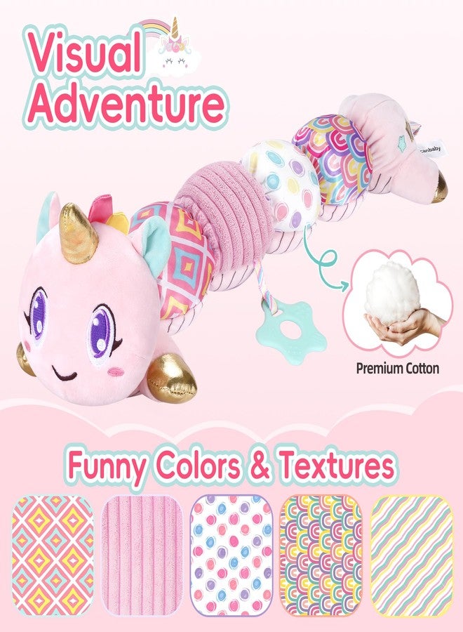 Lanbeby Unicorn Baby Toys 6-12 Months Infant Musical Stuffed Toys for Newborn Tummy Time Sensory toys for babies with Crinkle and Rattle 0-3-6-12 Months Old Baby Girl Must Have Christmas Birthday Gifts - Pink - Image 3