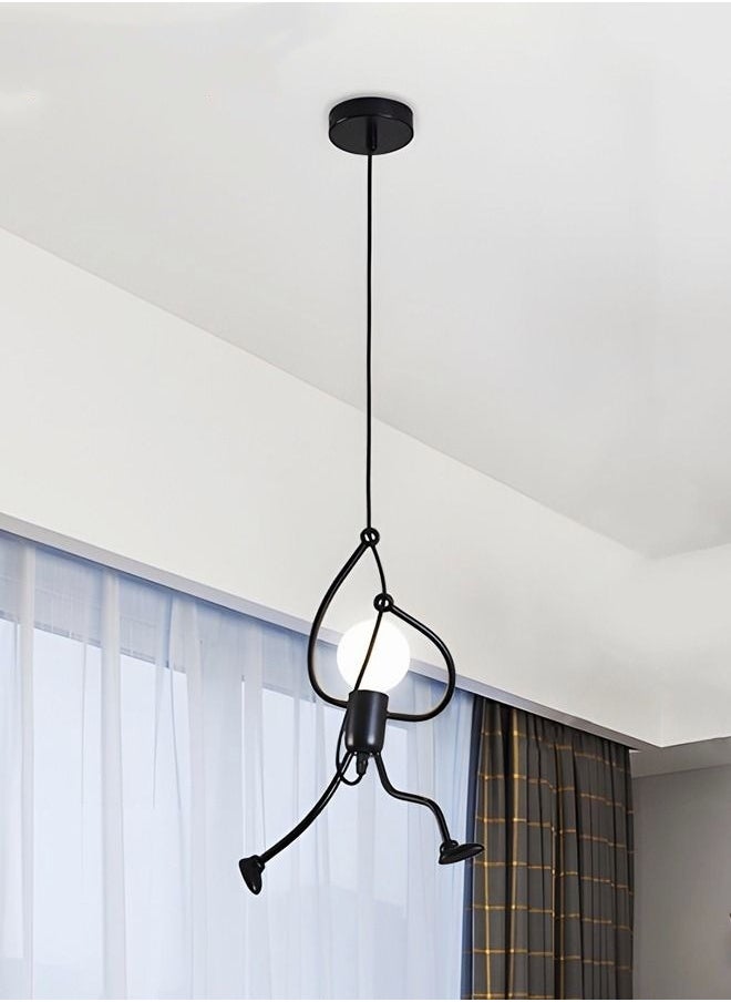 MIXDE Elegant Style Pendant Light,Creative Hanging Black Iron Man shaped Pendant Light With Adjustable Angle,Vintage Led Lamp With Light Bulb,Decorative Lights For Home  - Image 1