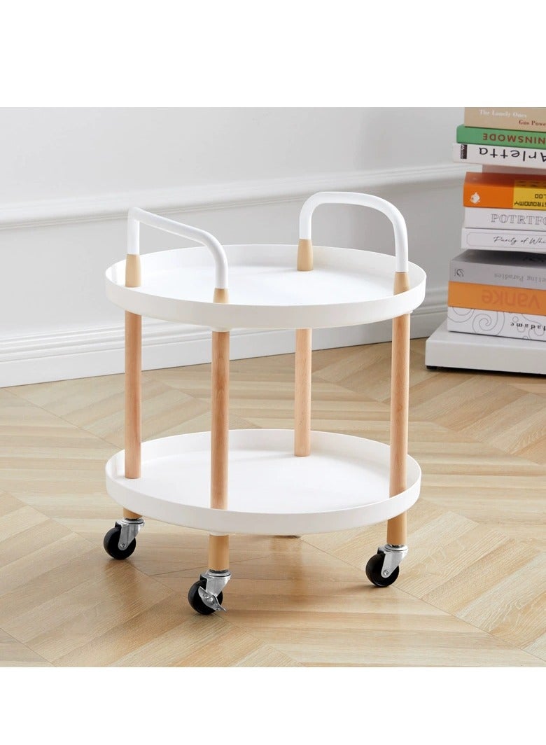 Generic 2 Tier Rolling Utility Cart Rolling Storage Cart Multifunctional Storage Trolley Storage Rack with Wheels Handle Wooden Storage Organizer for Kitchen Bathroom Bedroom Office,Easy To Install(White) - Image 1