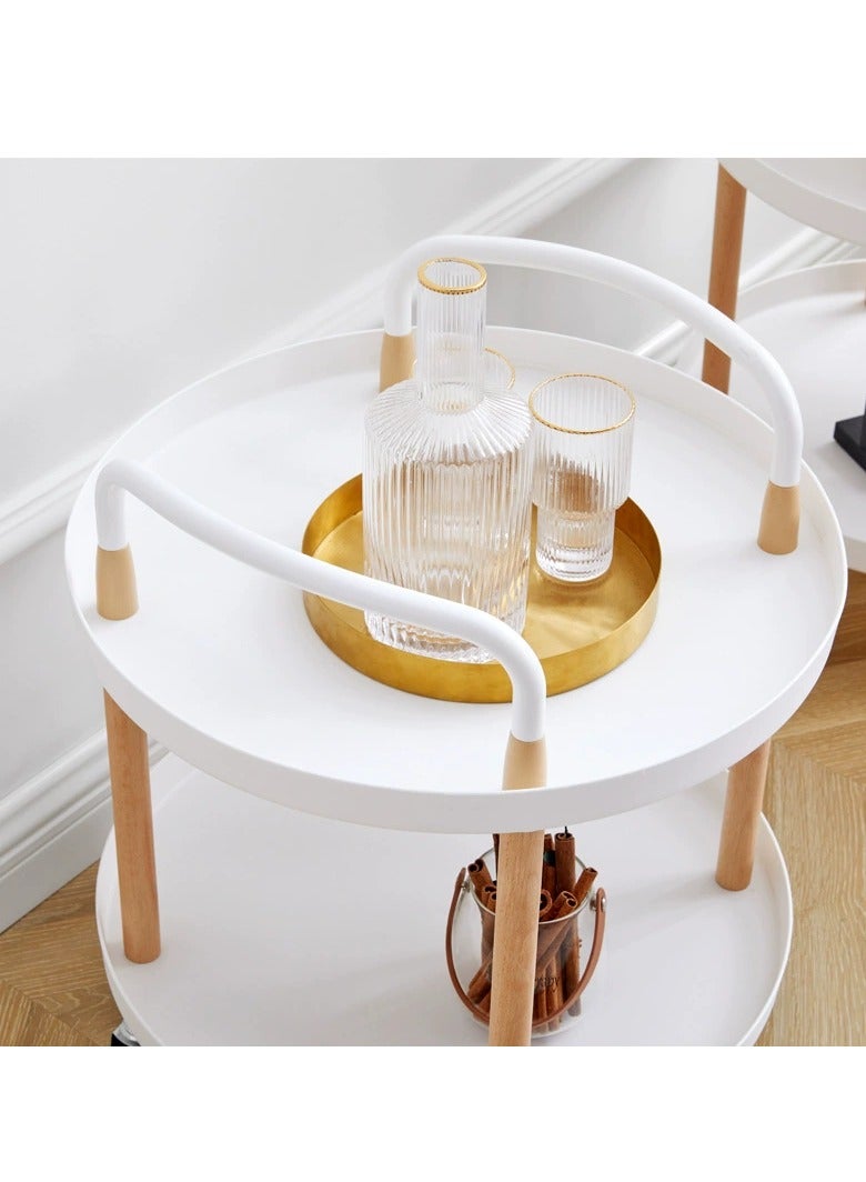 Generic 2 Tier Rolling Utility Cart Rolling Storage Cart Multifunctional Storage Trolley Storage Rack with Wheels Handle Wooden Storage Organizer for Kitchen Bathroom Bedroom Office,Easy To Install(White) - Image 3
