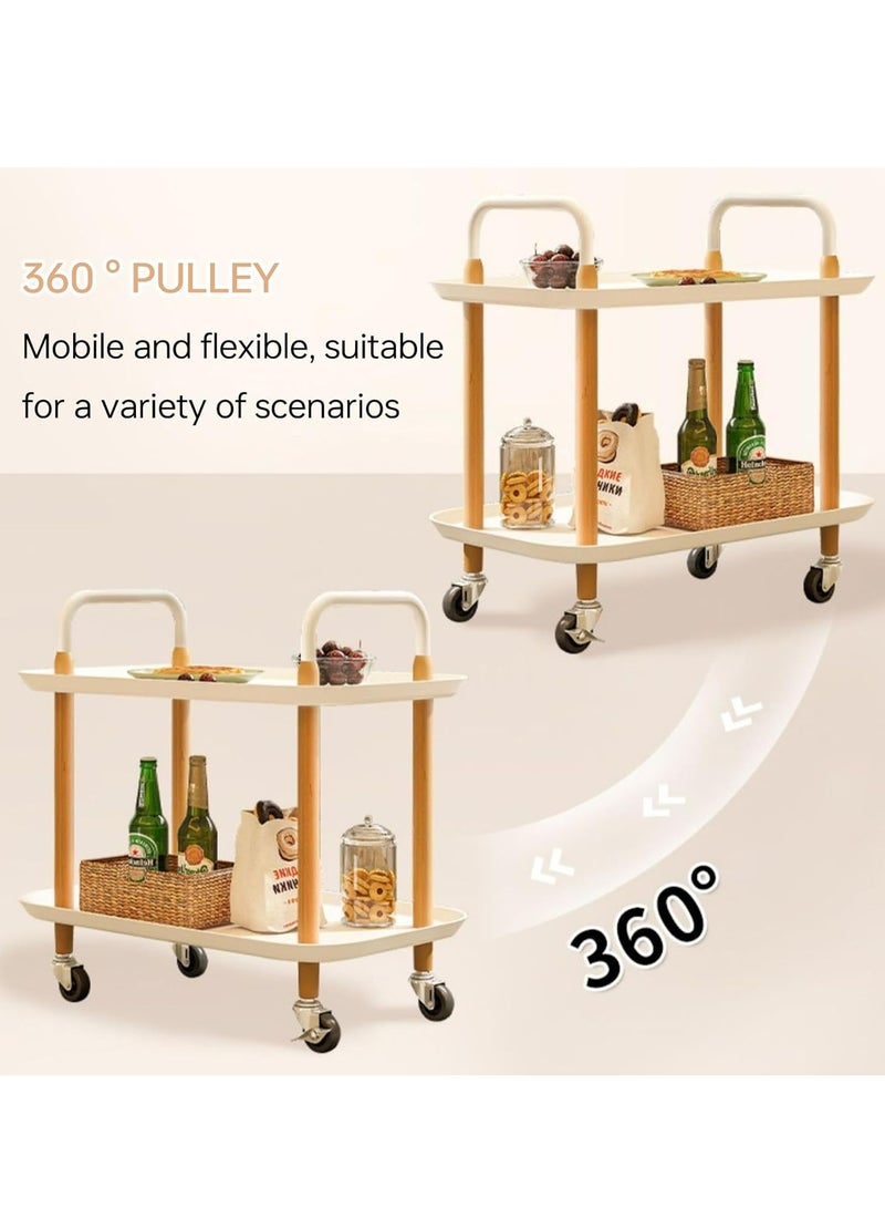 Generic 2 Tier Rolling Utility Cart Rolling Storage Cart Multifunctional Storage Trolley Storage Rack with Wheels Handle Wooden Storage Organizer for Kitchen Bathroom Bedroom Office,Easy To Install(White) - Image 5