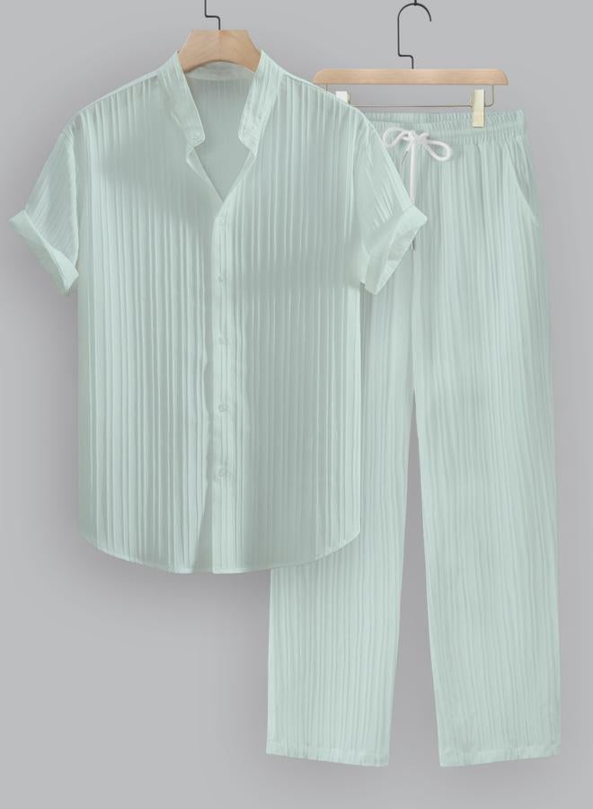 Take Two Men Green Textured Shirt and Pants Co-Ords - Image 1