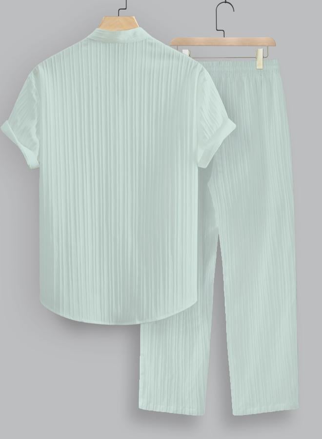 Take Two Men Green Textured Shirt and Pants Co-Ords - Image 2