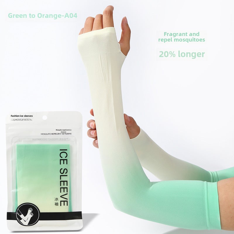 2023 Summer Sun Protection Sleeve Covers Unisex Ice Arm A04 Green to Orange-Lengthened Mosquito Repellent 