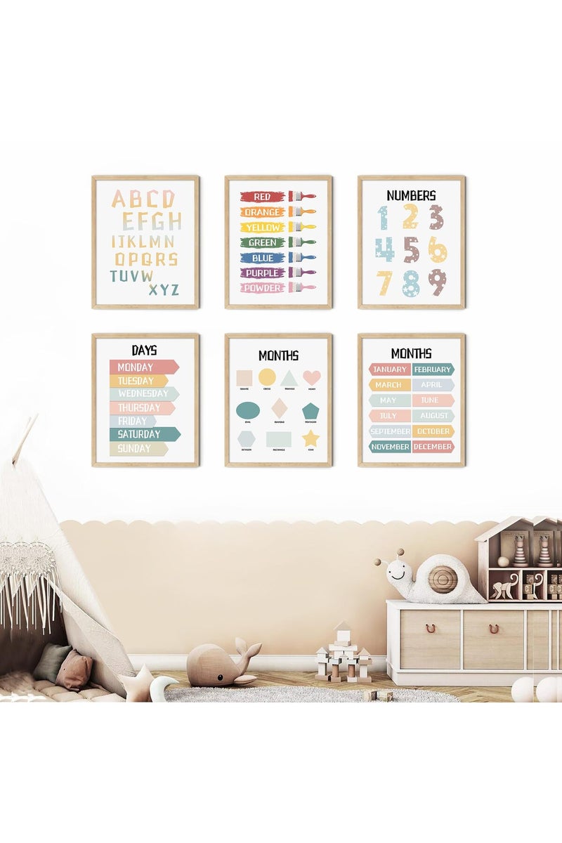 LIYAOLI Alphabet Wall Decor 11 x14 inch Unframed Set of 6 Alphabet Poster Days of The Week Poster Learning Posters for Toddlers 1-3 Nursery Kids Wall Art Playroom Decor - Image 1