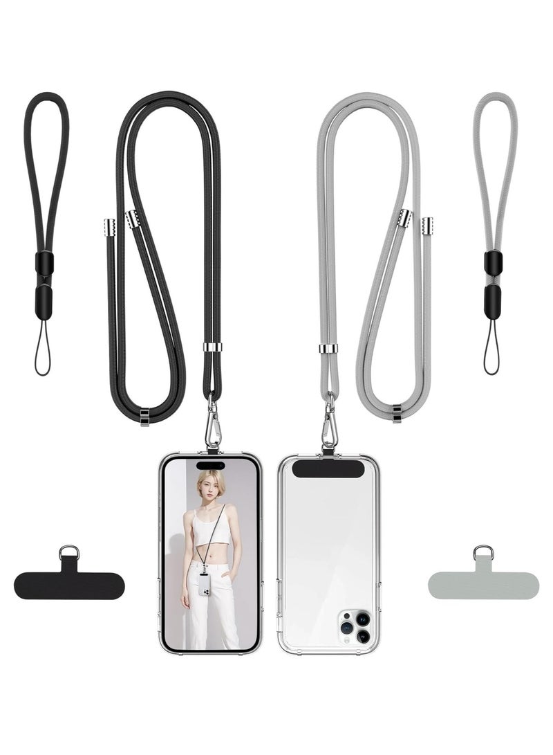 Phone Lanyard, 2 Pack Adjustable CellPhone Lanyard Crossbody Neck Strap and 2 Pack Phone Wrist Strap with Tether Tabs Compatible for iPhone Android Smartphones - Image 1