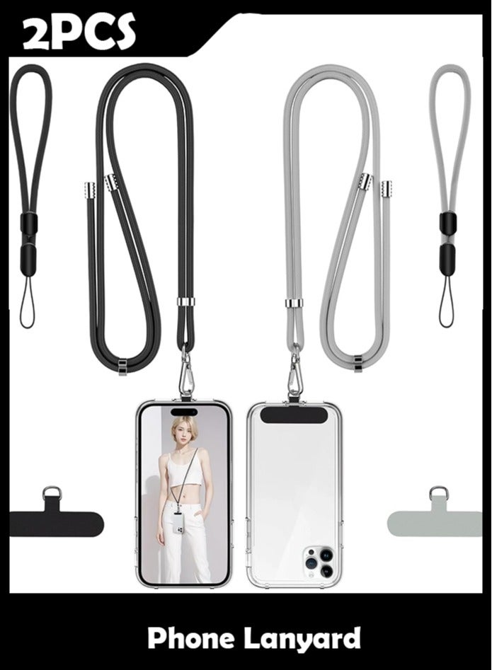 Phone Lanyard, 2 Pack Adjustable CellPhone Lanyard Crossbody Neck Strap and 2 Pack Phone Wrist Strap with Tether Tabs Compatible for iPhone Android Smartphones - Image 1
