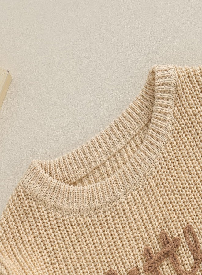 Yoawdats Toddler Baby Girl Boy Long Sleeve Knit Sweater Brothers Sisters Letter Embroidery Round Neck Pullover Fall Winter Tops (Little Brother Khaki, 0-3 Months) - Image 5