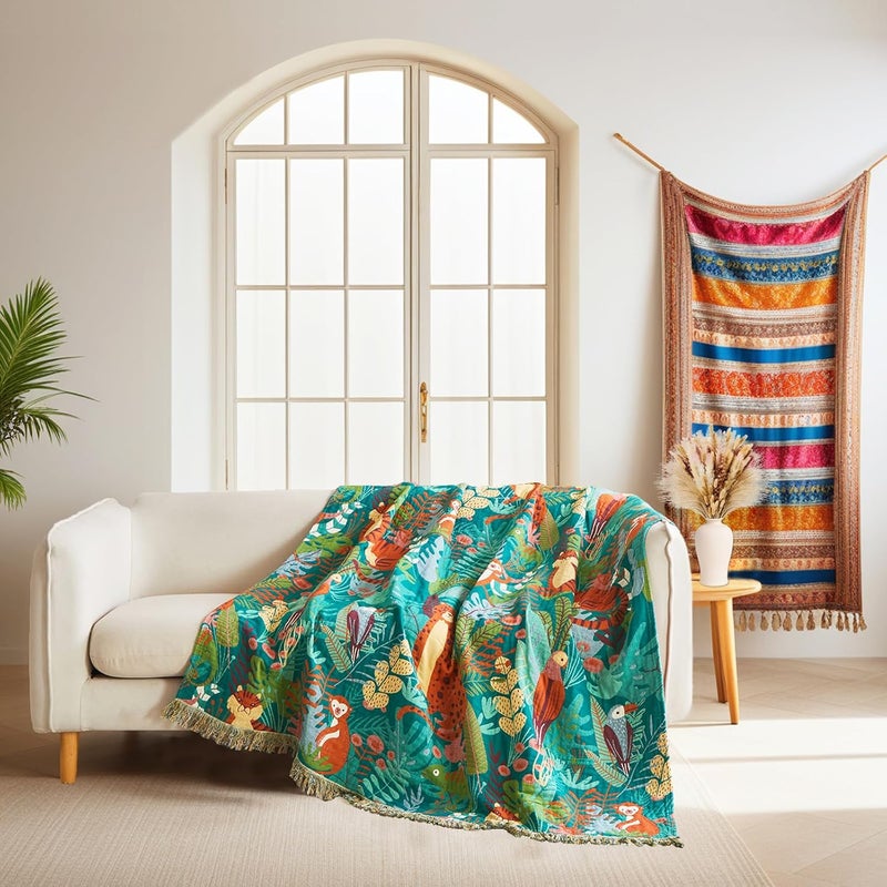 LUTBM Throw Blanket for Bed Couch Sofa Soft Cotton Twin Blankets for Bedroom Living Room All Season Reversible Forest Animals Quilt Whimsical Home Decor 60"x80" - Image 4