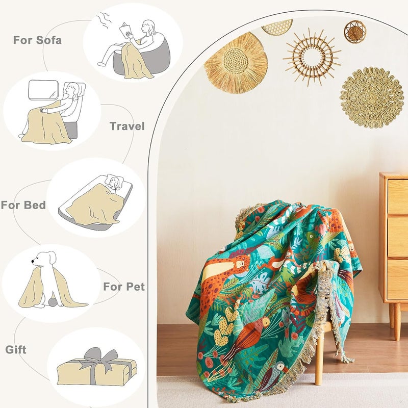LUTBM Throw Blanket for Bed Couch Sofa Soft Cotton Twin Blankets for Bedroom Living Room All Season Reversible Forest Animals Quilt Whimsical Home Decor 60"x80" - Image 5