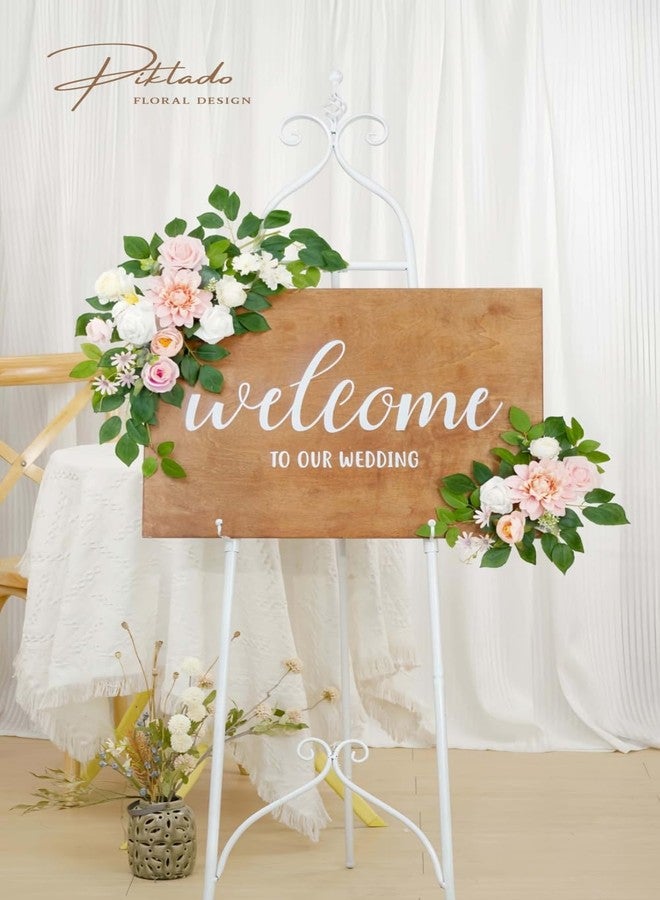 Piklado Wedding Decor (Pack of 2) Welcome Sign Flower Backdrop Garland for Ceremony Reception Wall Easel Home Decoration Entryway Faux Outdoor Board Head Table Decor (Blush) - Image 4