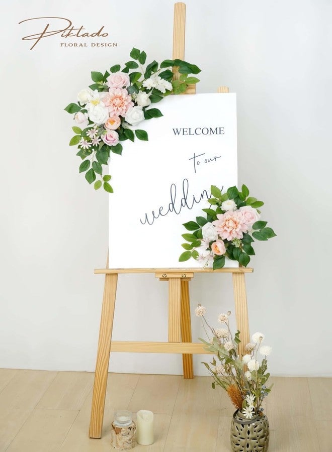 Piklado Wedding Decor (Pack of 2) Welcome Sign Flower Backdrop Garland for Ceremony Reception Wall Easel Home Decoration Entryway Faux Outdoor Board Head Table Decor (Blush) - Image 2