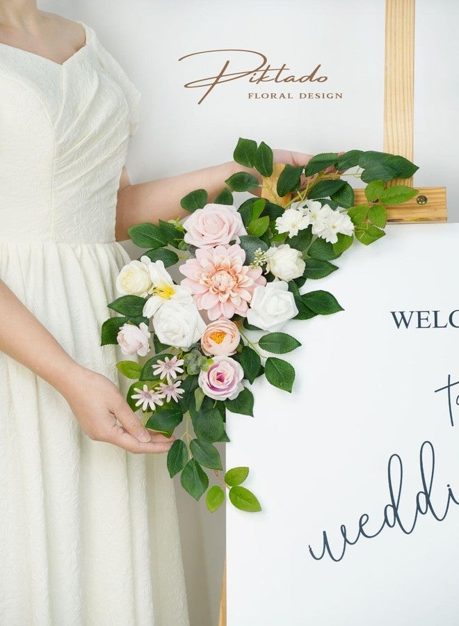 Piklado Wedding Decor (Pack of 2) Welcome Sign Flower Backdrop Garland for Ceremony Reception Wall Easel Home Decoration Entryway Faux Outdoor Board Head Table Decor (Blush) - Image 5