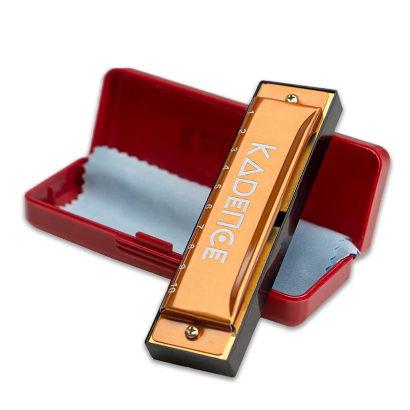 Kadence Daitonic Harmonica T104, With Learning course Key of C 10 Holes 20 tones Mouth Organ for Kids Adults and Beginners,with Hard Case (Gold) - Image 3