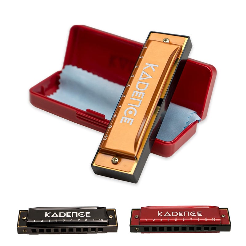Kadence Daitonic Harmonica T104, With Learning course Key of C 10 Holes 20 tones Mouth Organ for Kids Adults and Beginners,with Hard Case (Gold) - Image 1