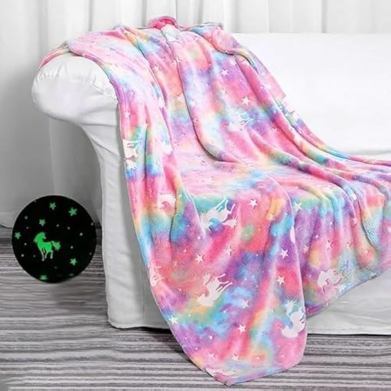 إسكدنيا Kids' Throws Blankets Glow in The Dark Blankets Super Cozy Plush Soft Fleece Blanket Girls Boys Birthday Gifts,Rainbow Blanket,for 3-12 Years Old Kids (pink) - Image 1