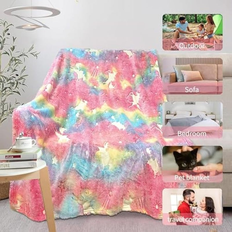 إسكدنيا Kids' Throws Blankets Glow in The Dark Blankets Super Cozy Plush Soft Fleece Blanket Girls Boys Birthday Gifts,Rainbow Blanket,for 3-12 Years Old Kids (pink) - Image 5