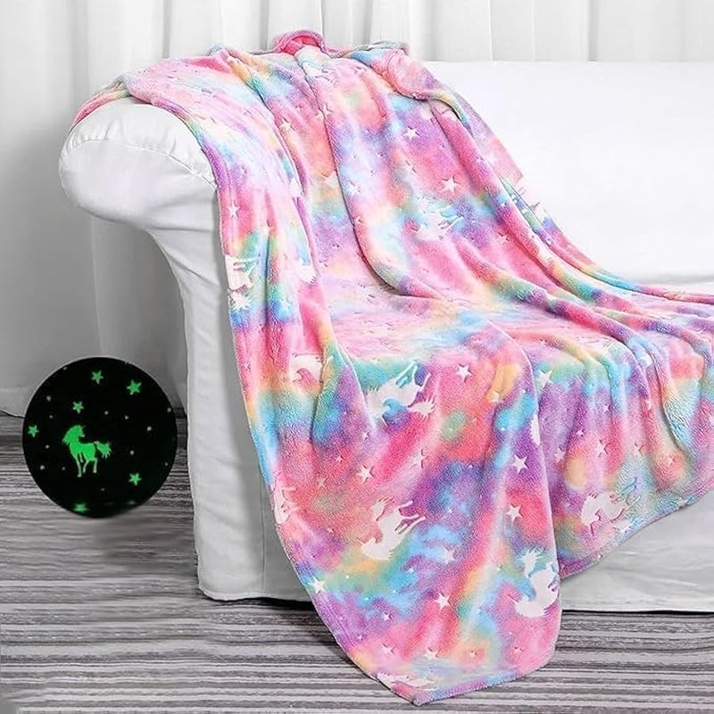 إسكدنيا Kids' Throws Blankets Glow in The Dark Blankets Super Cozy Plush Soft Fleece Blanket Girls Boys Birthday Gifts,Rainbow Blanket,for 3-12 Years Old Kids (pink) - Image 2
