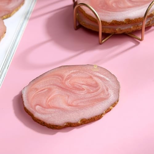 DULI Resin Coasters Set of 6 with Stand - Bar Wine Coasters for Table - Set of 6 Classy Yet Stylist Handmade Marble Stone Coaster Set with Holder (ResinCoasterW/G-Stand: Pink) - Image 2