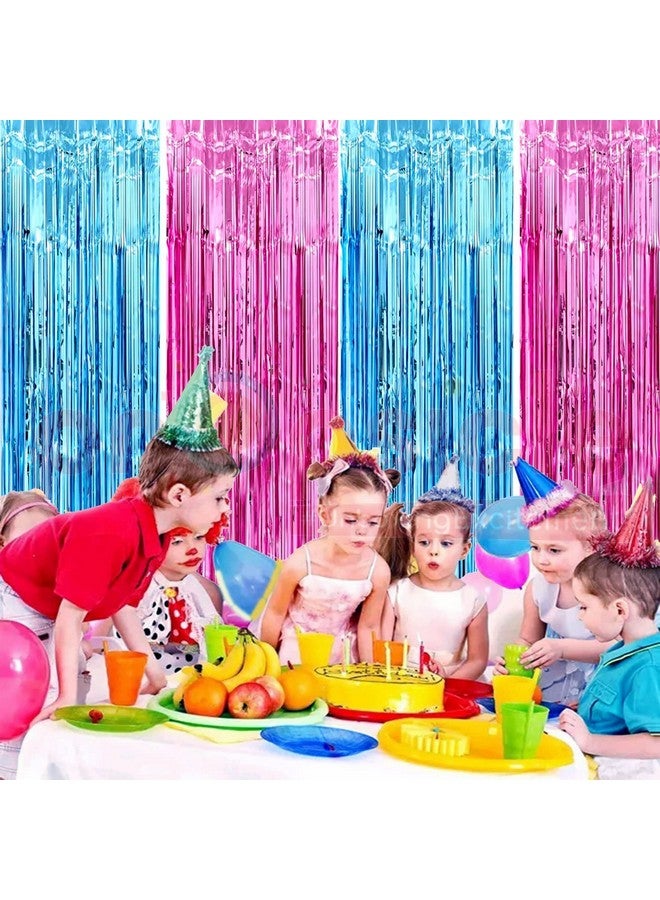Propsicle 3ftx6ft Pink & Blue Foil Fringe Curtains Shimmer Backdrop Happy Birthday Party, Anniversary, Bachelorette, Baby Shower, Bridal Shower Decoration Item - Pack of 4 | Light-Filtering - Image 3