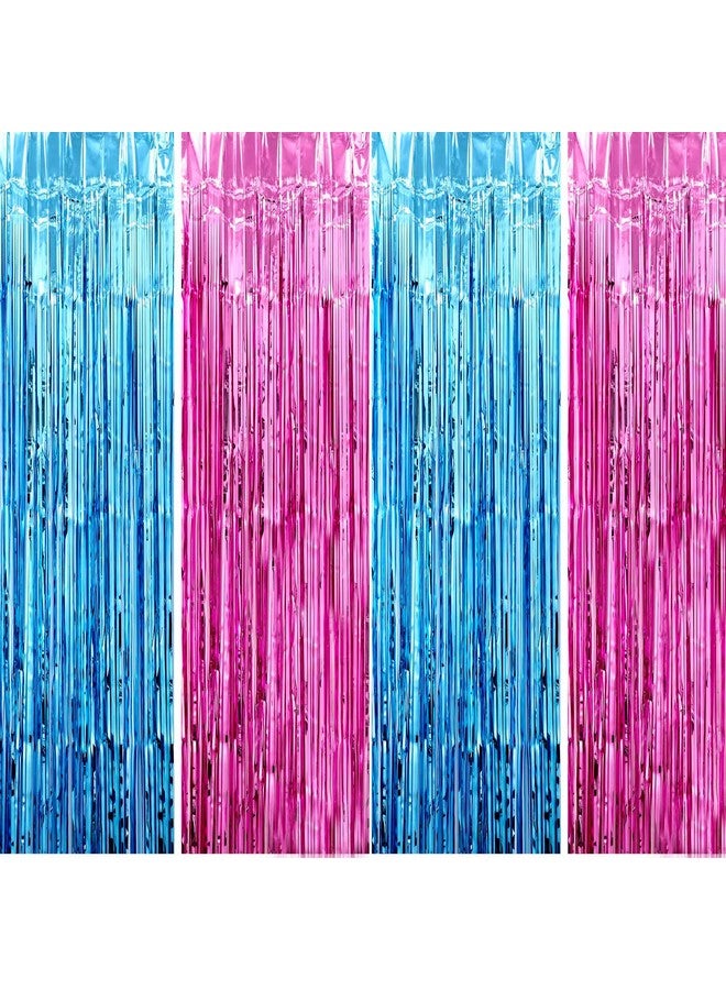 Propsicle 3ftx6ft Pink & Blue Foil Fringe Curtains Shimmer Backdrop Happy Birthday Party, Anniversary, Bachelorette, Baby Shower, Bridal Shower Decoration Item - Pack of 4 | Light-Filtering - Image 1
