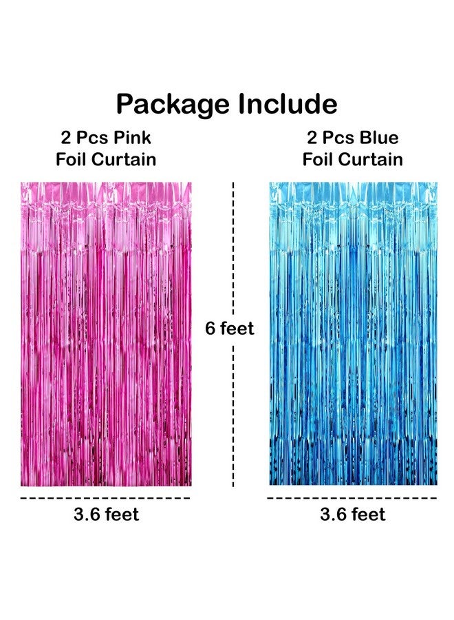 Propsicle 3ftx6ft Pink & Blue Foil Fringe Curtains Shimmer Backdrop Happy Birthday Party, Anniversary, Bachelorette, Baby Shower, Bridal Shower Decoration Item - Pack of 4 | Light-Filtering - Image 2