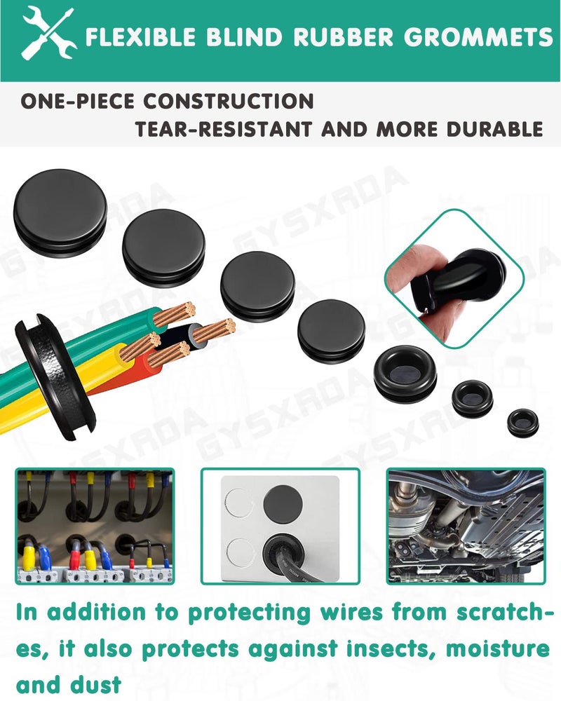 Gysxrda Rubber Grommet Kit 200 Pack - 7 Sizes Firewall Rubber Hole Plugs - Automotive, Home Improvement Cord Pipe Wire Organization - Image 5