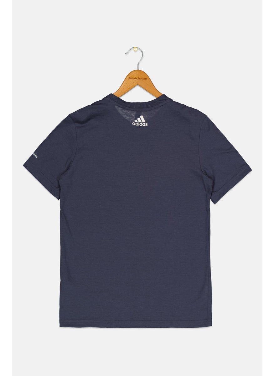 Adidas Kids Boy Sportswear Fit Short Sleeves Outdoor T-Shirt, Navy  - Image 2