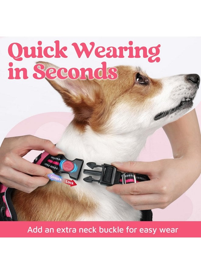rabbitgoo Dog Harness Medium Sized, No Pull Dog Vest Harness with 3 Buckles, Adjustable Soft Padded Pet Harness with Easy Control Handle and Reflective Strips, Pink, M - Image 3