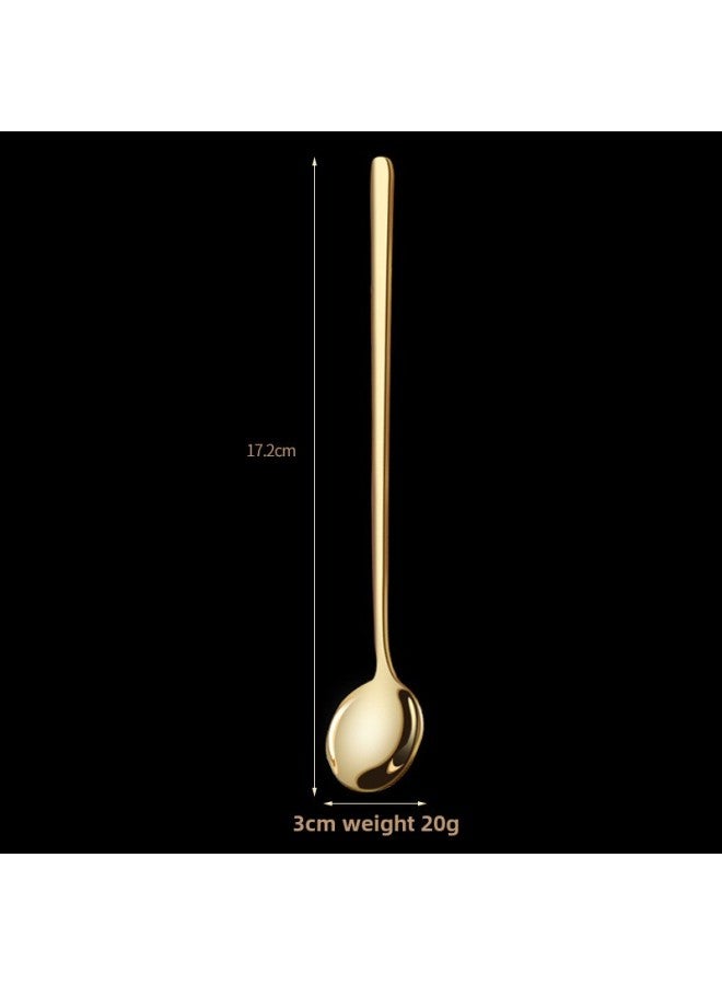 304 Stainless Steel Small Spoon High Color Value Golden Round Spoon Bird's Nest Spoon Mixing Spoon Coffee Spoon Lotus Root Starch Spoon Honey Spoon-Specifications:304 Steel-gold 17cm  - Image 1