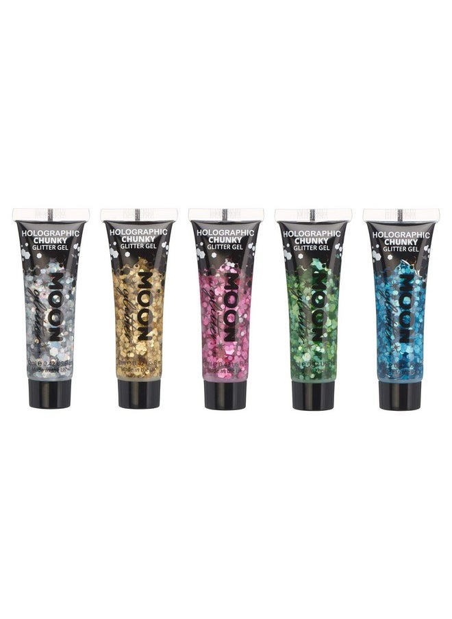 Moon Glitter Holographic Chunky Face & Body Glitter Gel By Moon Glitter 0.40Fl Oz Set Of 5 Colours Glitter Face Paint  - Image 1