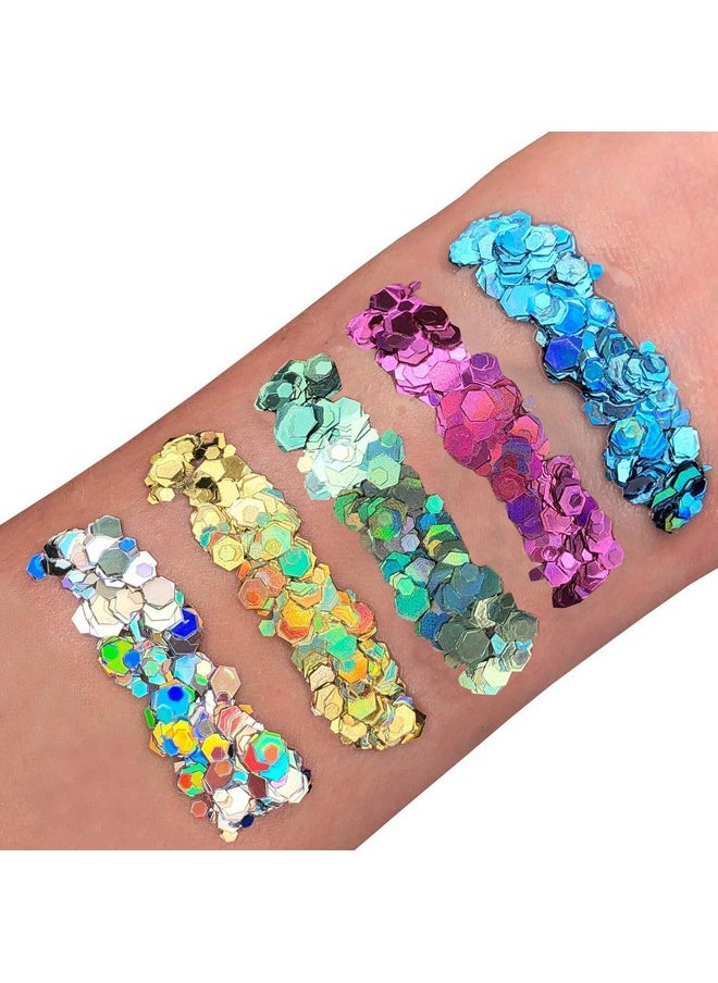 Moon Glitter Holographic Chunky Face & Body Glitter Gel By Moon Glitter 0.40Fl Oz Set Of 5 Colours Glitter Face Paint  - Image 3