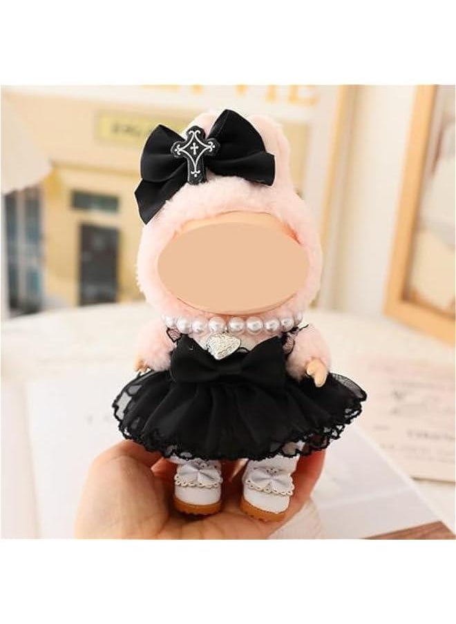3 Set Labubu Clothes, Labubu Outfit with Accessories, Clothes for La bubu Dress+Hair Pin+Pearl Necklace Stylish Clothe for Doll Gothic (Black Angel+Necklace+White Shoes) - Image 3