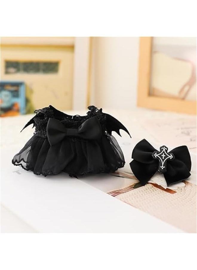 3 Set Labubu Clothes, Labubu Outfit with Accessories, Clothes for La bubu Dress+Hair Pin+Pearl Necklace Stylish Clothe for Doll Gothic (Black Angel+Necklace+White Shoes) - Image 2