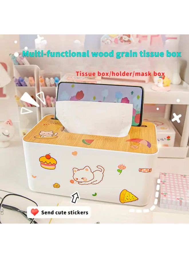 Nordic Style Wood Grain Tissue Box Square Plastic Holder Large Capacity Home Storage - Image 2