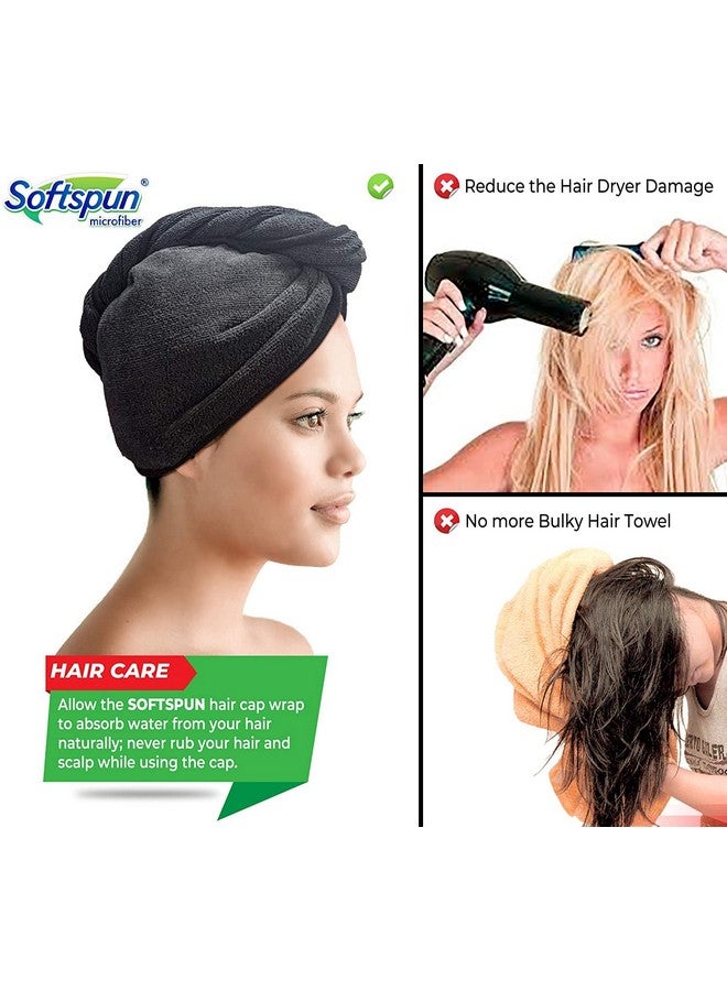 SOFTSPUN غطاء شعر ميكروفايبر سوفتسبون، حافة حريرية، 1 قطعة - 70X25 سم - أسود - 380 جرام لكل متر مربع! ماص ممتاز، منشفة شعر سريعة الجفاف لتجفيف جميع أنواع الشعر - مستقيم أو مجعد، قصير أو طويل. - Image 3