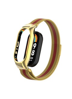 Replacement Strap For Xiaomi Mi Band 8 Integrated Metal Case + Milanese Magnetic Watch Band Gold+Red