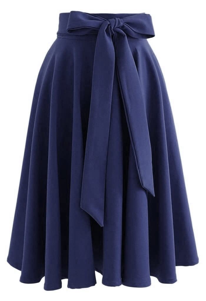 JANAK Creation Women's Knee Length Poly Crepe Skirt (Navy Blue) - Image 4