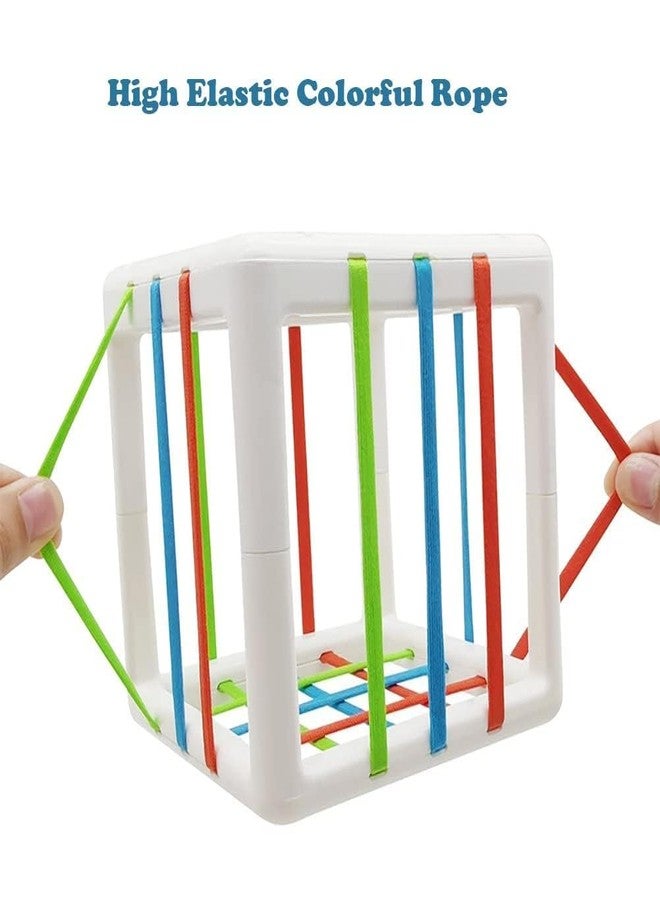 MAPA PLAY Child Shape Sorting Toy Montessori Sensory Toys with Blocks Colorful Cube and Alphabets, Shape Sorting Toy with Elastic Bands Fine Motor Skill, Preschool Learning Toys (Square-6+1) - Image 2