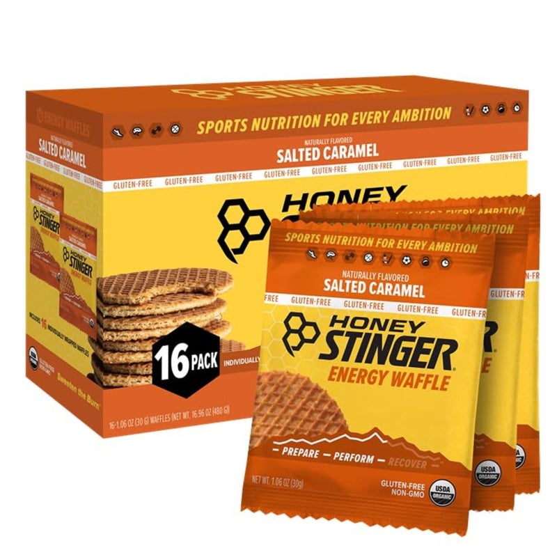 Honey Stinger وافل كراميل مملح عضوي خالي من الجلوتين من هوني ستينجر، ستروب وافل طاقة للتمارين، التحمل والأداء، تغذية رياضية للمنزل والصالة الرياضية، قبل وبعد التمرين، علبة تحتوي على 16 وافل، 16.96 أونصة - Image 1