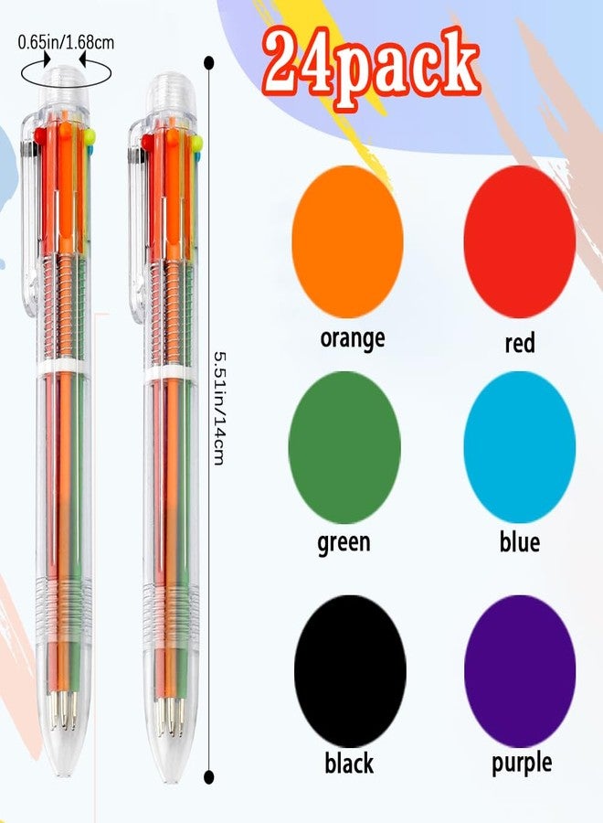Linsuminn Multicolor Pens 24 Pack 6-in-1 Ballpoint Pens 0.5mm Retractable Multi Color Ballpoint Pen 6 Colors Party Favors Gifts Colored Fun Pen for Students School Office Supplies Children Gift - Image 3