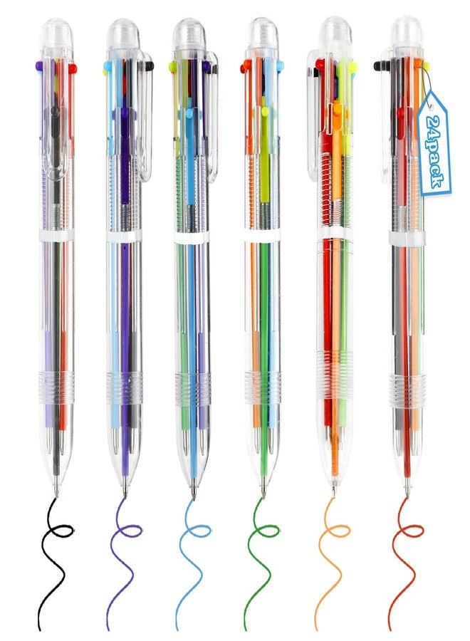 Linsuminn Multicolor Pens 24 Pack 6-in-1 Ballpoint Pens 0.5mm Retractable Multi Color Ballpoint Pen 6 Colors Party Favors Gifts Colored Fun Pen for Students School Office Supplies Children Gift - Image 1