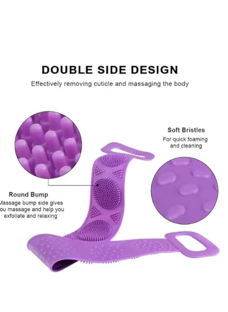 Purple Bath Double Sided Silicone Back Scrubber Belt Extra Long Shower Exfoliating Massage Body Scrub Strap Brush - Image 3