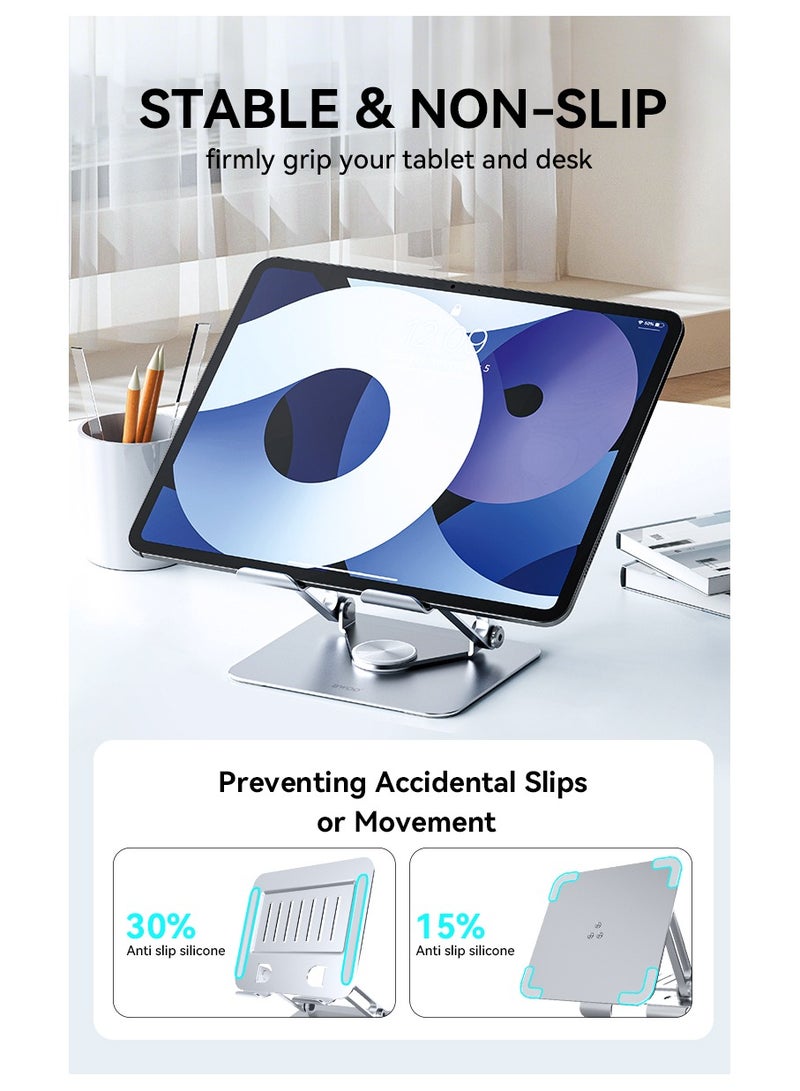 BWOO Adjustable Tablet Stand With 360 Rotation Base Silver - Image 5