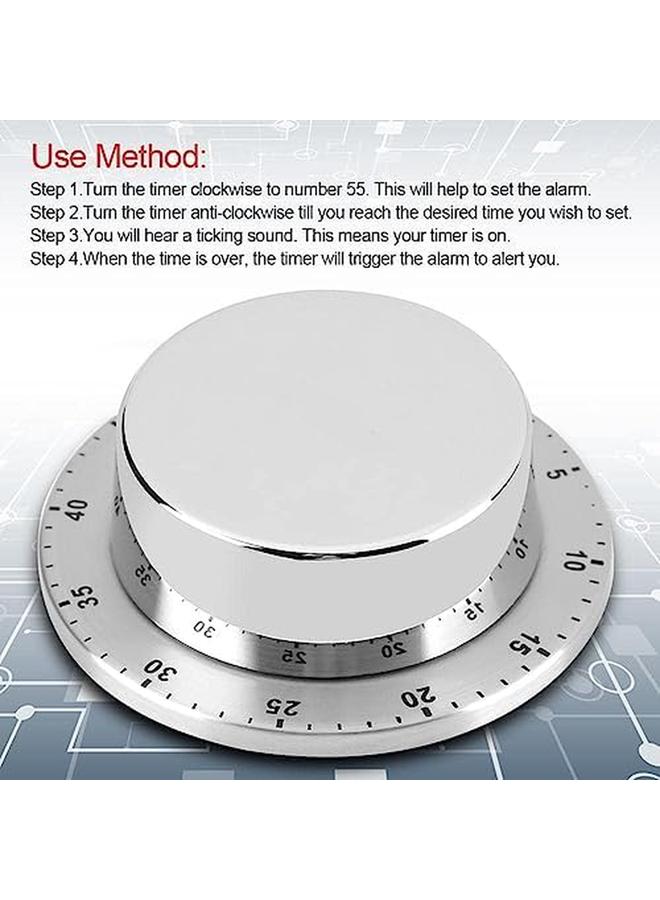 إكسفور مؤقت يدوي 60 دقيقة، مؤقت مطبخ ميكانيكي احترافي مع قاعدة مغناطيسية للعد التنازلي، أداة توقيت الطبخ والخبز، صوت منبه عالٍ وسهل الالتصاق على أي سطح، فضي - Image 4