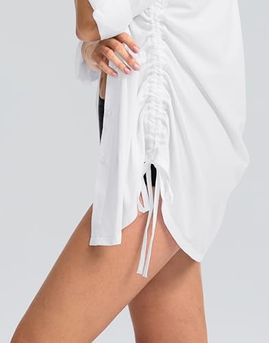 Soothfeel قمصان حماية من الشمس بأكمام طويلة للنساء UPF 50+ للصيد والمشي والتنزه مع أزرار (أبيض، L) - Image 5